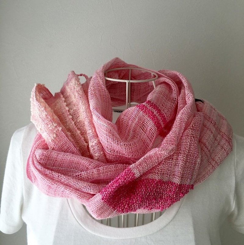 【綿】手織りストール "Pink Pink" - スカーフ - コットン・麻 ピンク
