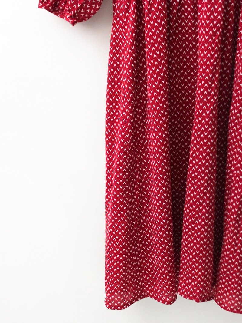 【RE0503D1112】復古幾何簡約紅色短袖春夏古著洋裝 - 洋裝/連身裙 - 聚酯纖維 紅色
