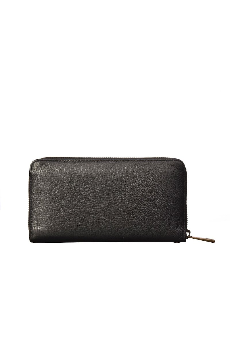 Black sheepskin multi-layer zipper long clip - Wallets - Genuine Leather 