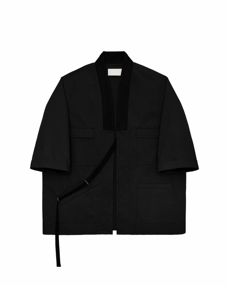 Stark Kimono Coat - Black - เสื้อโค้ทผู้ชาย - ผ้าฝ้าย/ผ้าลินิน สีดำ