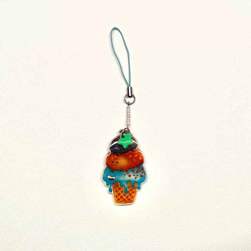 Chamili Ice Cream Series Three Pill Stacked Circles - Handmade Hand-painted Pendant - พวงกุญแจ - พลาสติก สีนำ้ตาล