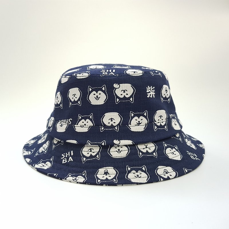 英式圓盤紳士帽 古典深藍柴犬  #父親節 禮物  #日布 #漁夫帽升級 - 帽子 - 棉．麻 藍色
