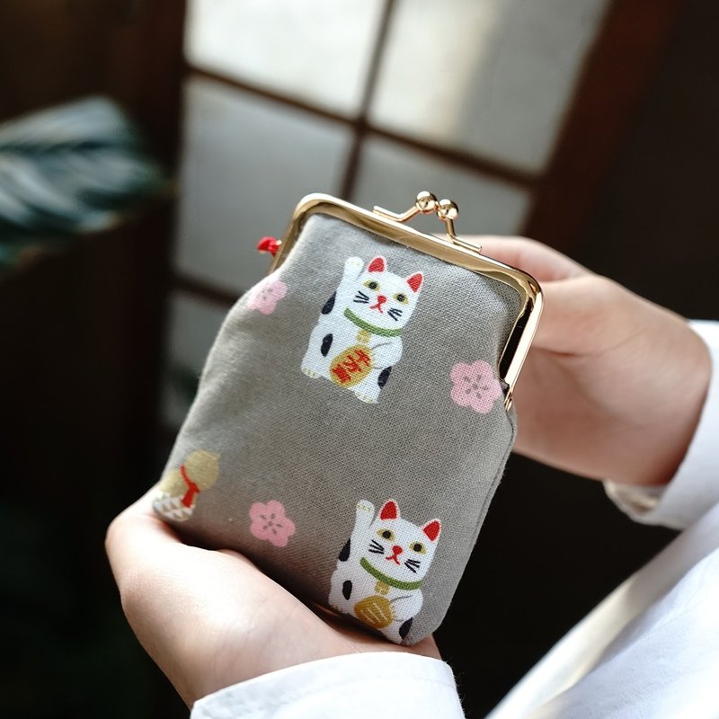 Japanese style good luck creative square storage small mouth gold bag|two styles in total - Card Holders & Cases - Cotton & Hemp 