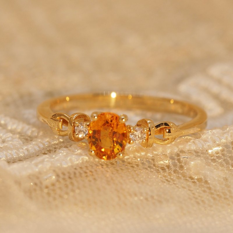 18K金橙寶石褶邊戒指 18K Gold Orange Sapphire Ruffles Ring - 戒指 - 貴金屬 
