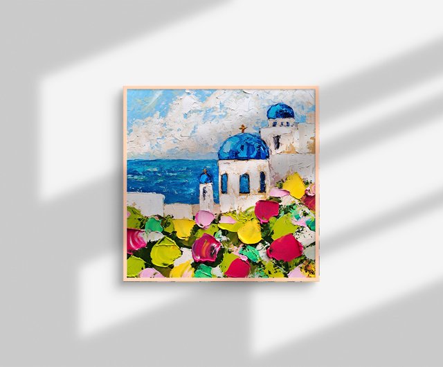 油絵サントリーニ島ギリシャ風景オリジナル壁アート装飾