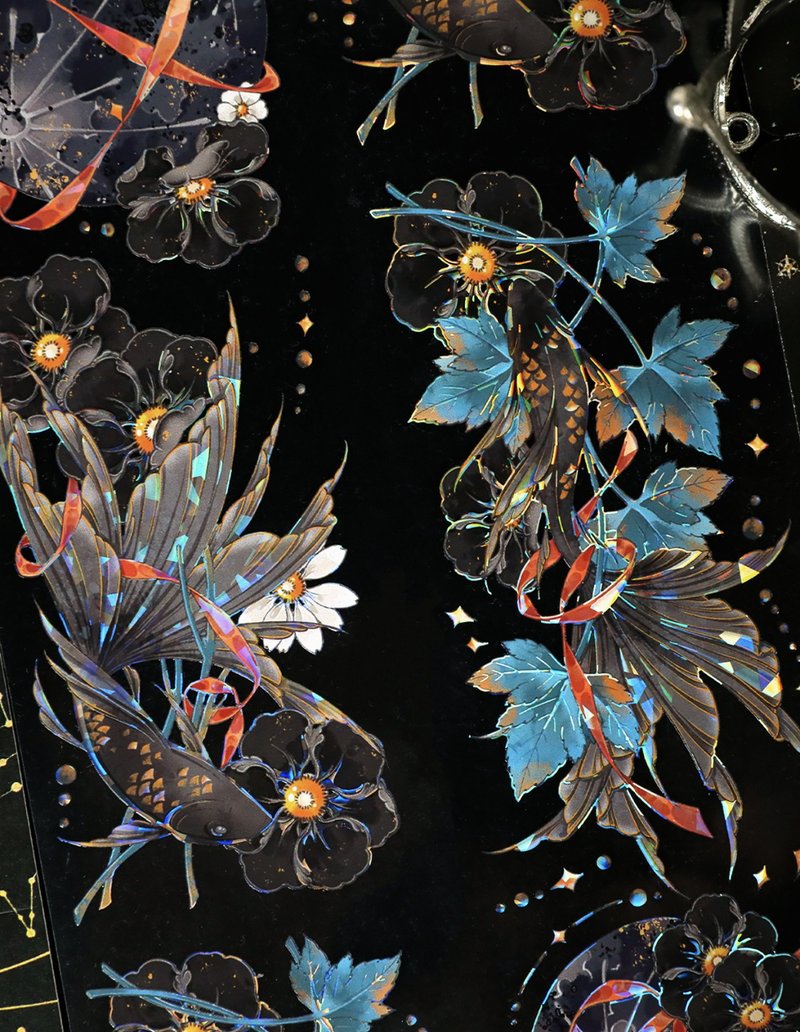 魚隱輝月 金魚集 PET 紙膠帶 鐳射金 貝殼光 10米卷 - 紙膠帶/和紙/PET - 其他材質 金色