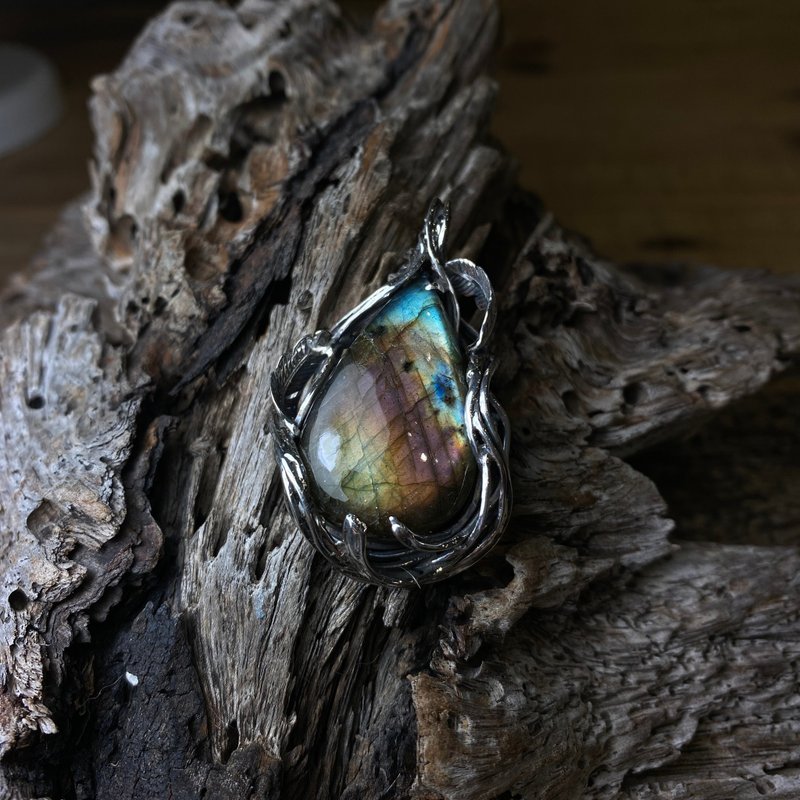 天然礦石 / 夜影 /異色拉長石 / 純銀項鍊 - 項鍊 - 寶石 多色