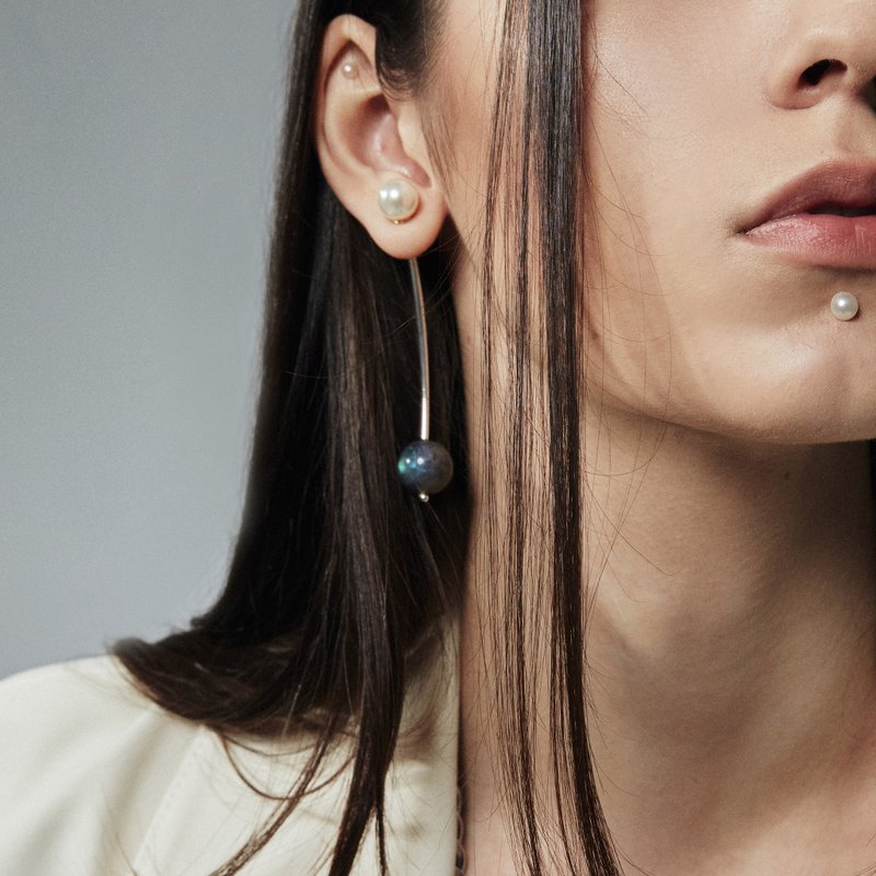 水占星拉長石後戴式耳環 單只 Hydromancy labradorite earring - 耳環/耳夾/耳骨夾 - 銀 