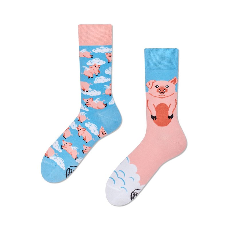 Piggy Dream Mismatched Adult Crew Sock - Socks - Cotton & Hemp Pink