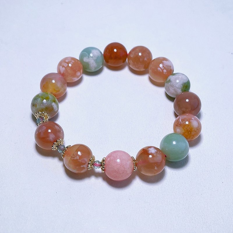 Natural mineral cherry blossom agate 12 mm rhodonite bracelet - Bracelets - Gemstone Multicolor