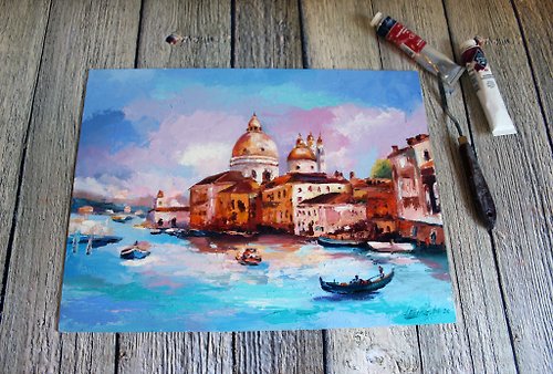 ヴェネツィア油絵イタリアオリジナルアート風景画イタリアアートワーク 