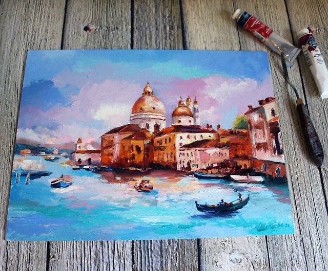 ヴェネツィア油絵イタリアオリジナルアート風景画イタリアアートワーク 