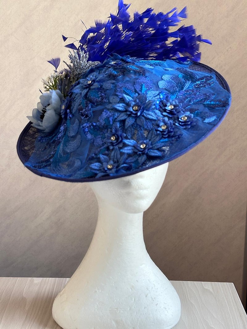 賽馬日頭飾 禮帽 英式頭飾 全人手製作獨一無二 - 髮飾 - 棉．麻 藍色