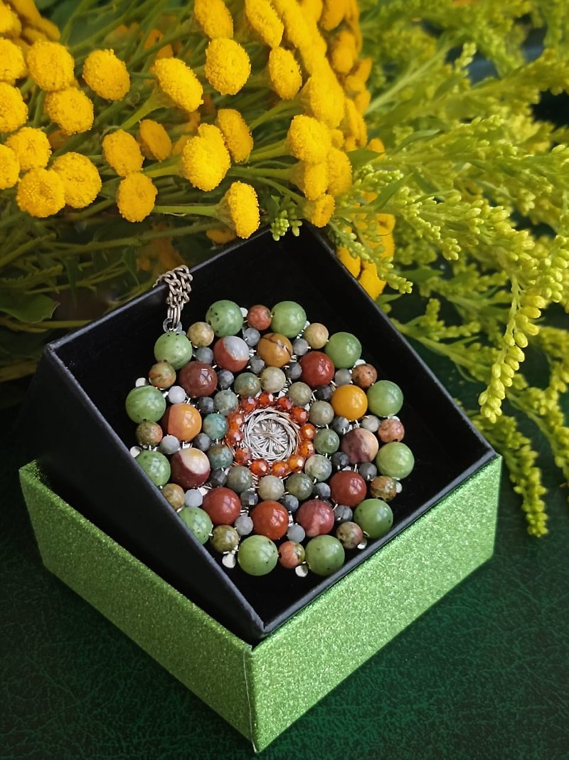 jewelry mandala pendant made of natural stones luxury for every woman - Necklaces - Gemstone Multicolor