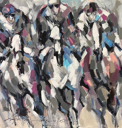 抽象的なホースライダーアクリル絵画現代競馬油絵 - ショップ