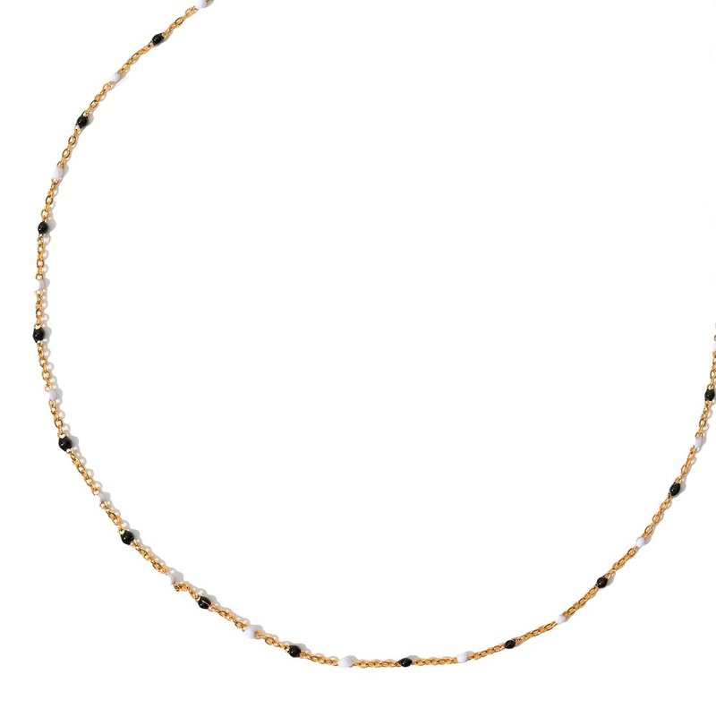 黑白波點18k鍍金項鍊 - 項鍊 - 不鏽鋼 黑色
