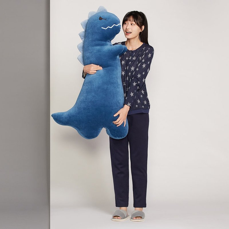 Dinosaur long pillow-Prussian blue - หมอน - ผ้าฝ้าย/ผ้าลินิน สีน้ำเงิน