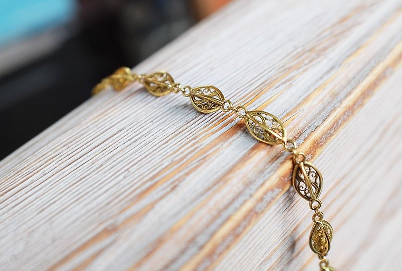 古典鏤花純黃銅手鍊 抗過敏銅飾 - 手鍊/手鐲 - 其他金屬 金色