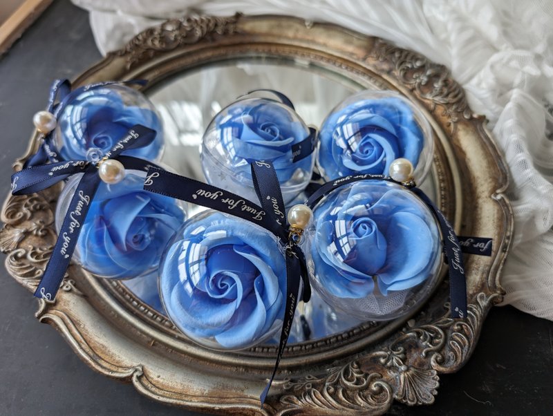 Wedding gifts corporate gifts clear sky blue rose soap flower dark blue ribbon soap flower ball - Other - Other Materials Blue