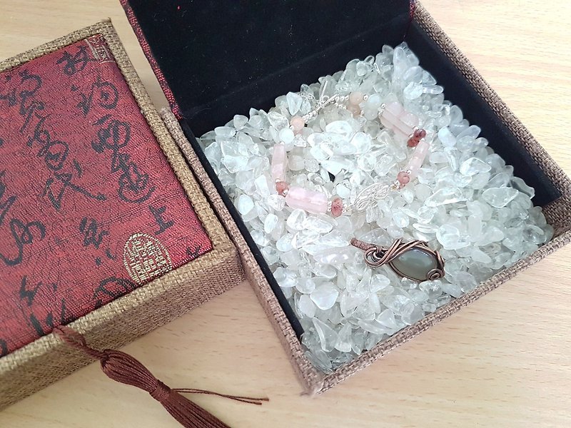 Lucky bag. Natural crystal sterling silver bracelet. Moonstone pendant. Degaussing box