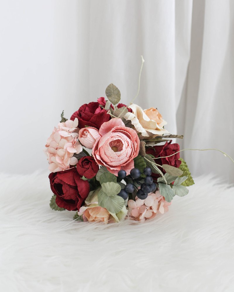 Rustic Paper Flower Small Bouquet - Wood, Bamboo & Paper - Paper Red