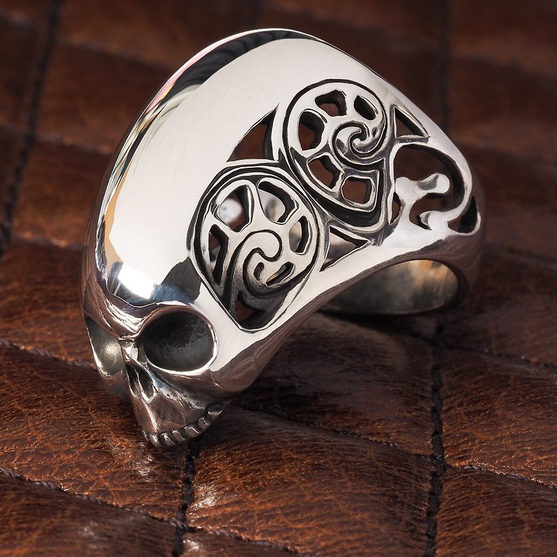 精密未來感雕花長版骷髏戒指 925純銀飾 - 戒指 - 純銀 銀色