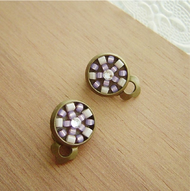 Deco tiles Earrings garden purple mosaic sweet beads - Earrings & Clip-ons - Glass Purple