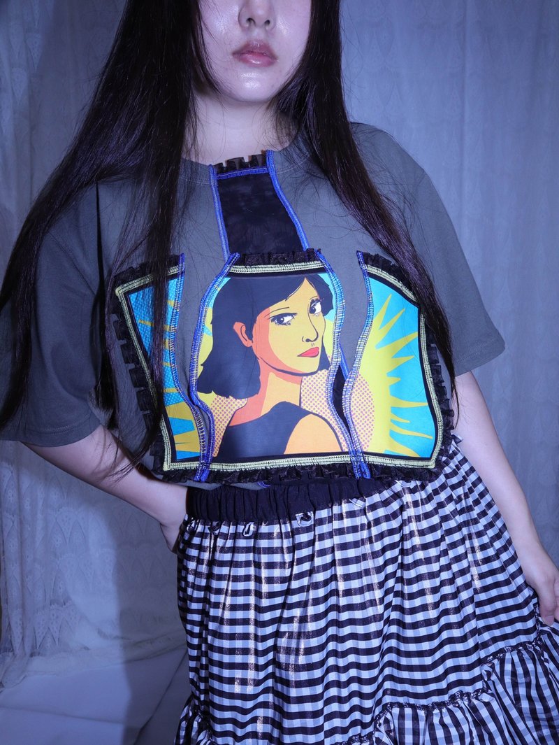 撕裂印花改造TEE9026 MEIKEIIN原創設計手作 - 女上衣/長袖上衣 - 其他材質 綠色