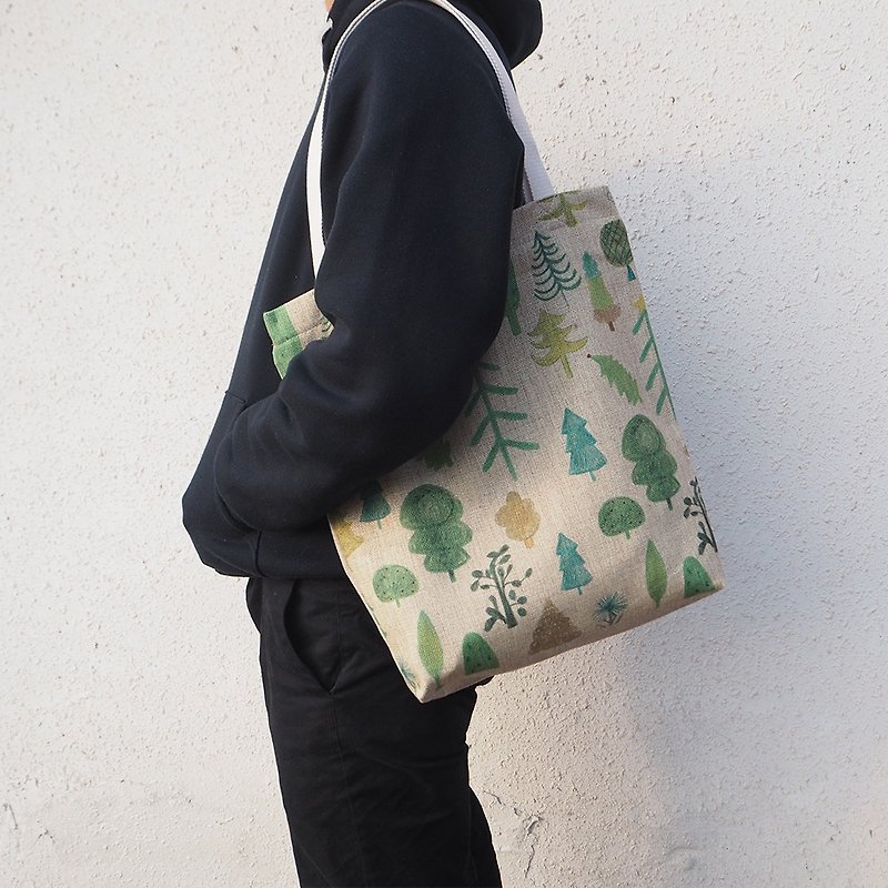 Hand bags / healing tree / plant / forest / backpack / cotton Linen/ shopping bag / totebag / green - Messenger Bags & Sling Bags - Cotton & Hemp Green