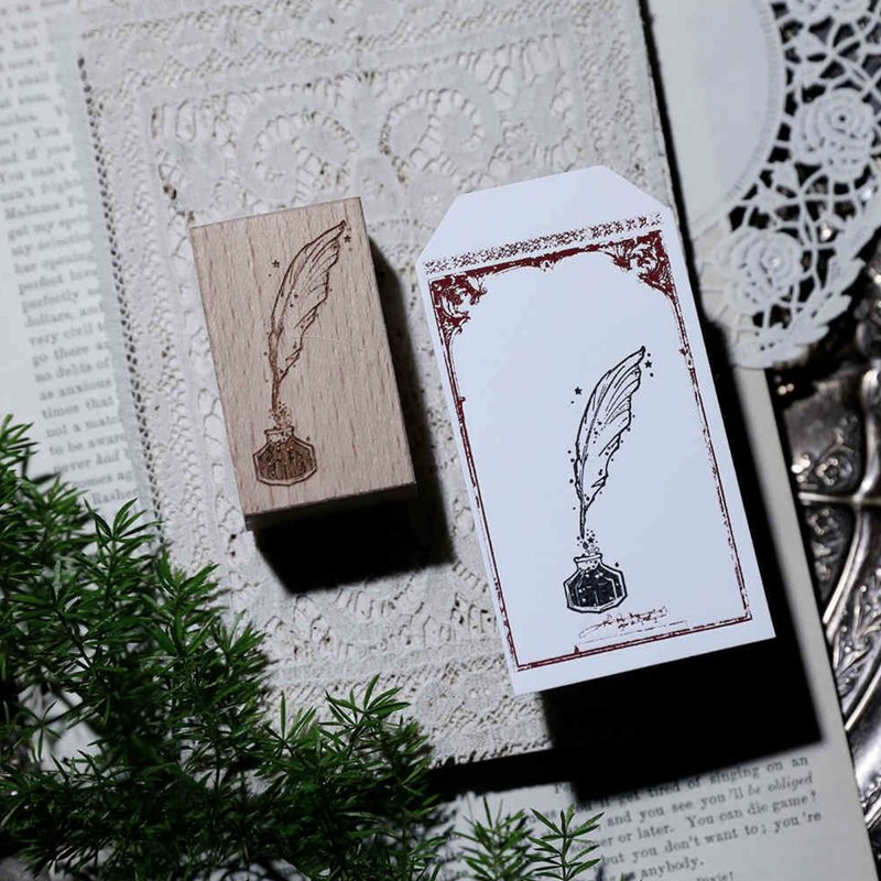 Magic ink feather pen magic fantasy wood notebook stamp - ตราปั๊ม/สแตมป์/หมึก - ไม้ 