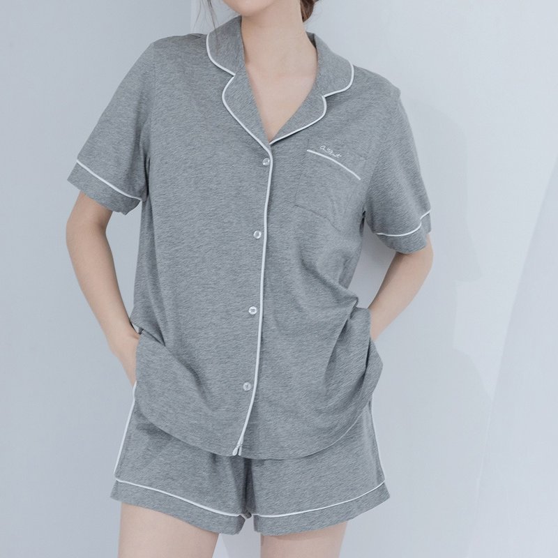 經典款 莫代爾居家襯衫式套裝-灰色 - 居家服/睡衣 - 其他人造纖維 