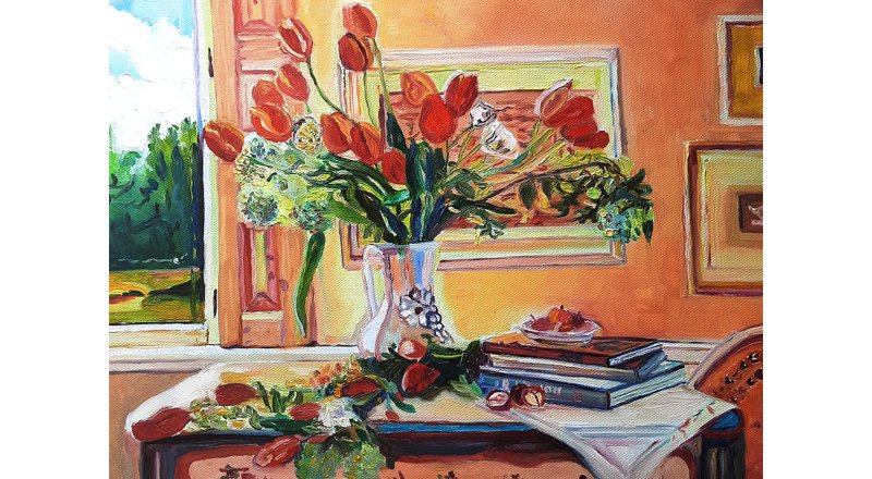Tulips Art Still Life  Painting  Original Oil Art Wall Decor Oil On Canvas - 壁貼/牆壁裝飾 - 其他材質 黃色