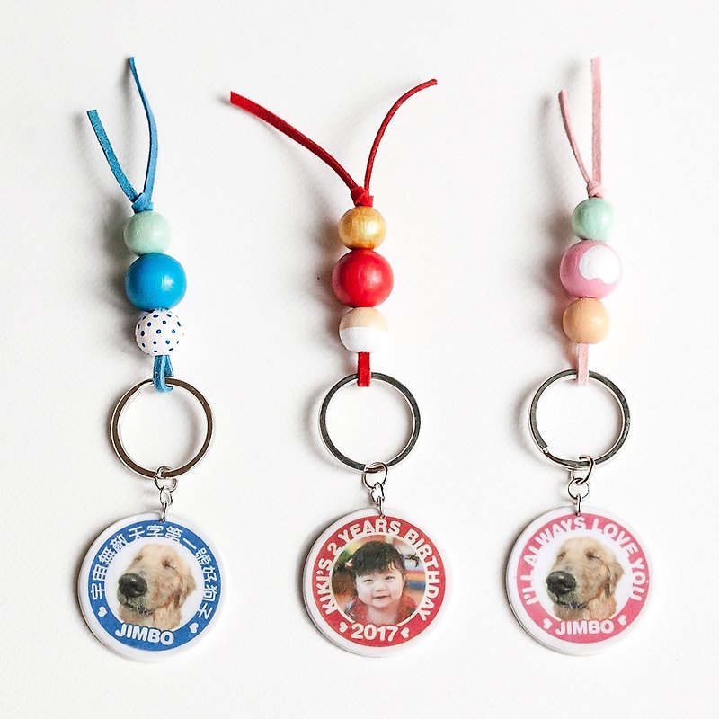 Custom double-sided transfer lover, pet hair child, little baby or family photo colored beaded key ring / mobile phone strap / pet tag. Name birthday or anniversary of Mother's Day can be customized. Valentine's Day wedding was a small gift exchang - Keychains - Clay Multicolor