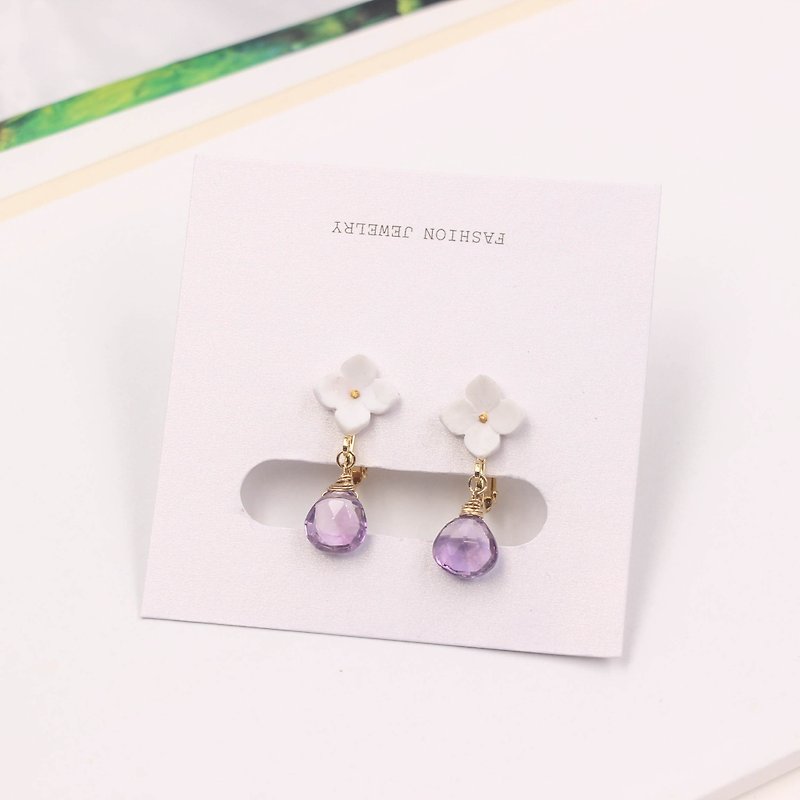 Natural amethyst ear clip clay gift amethyst stone - Earrings & Clip-ons - Crystal Multicolor