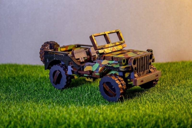 [Simple Manufacturing] Log Elastic Building Block Car Series | Jeep | Customized Coloring Assembly - บอร์ดเกม - ไม้ 