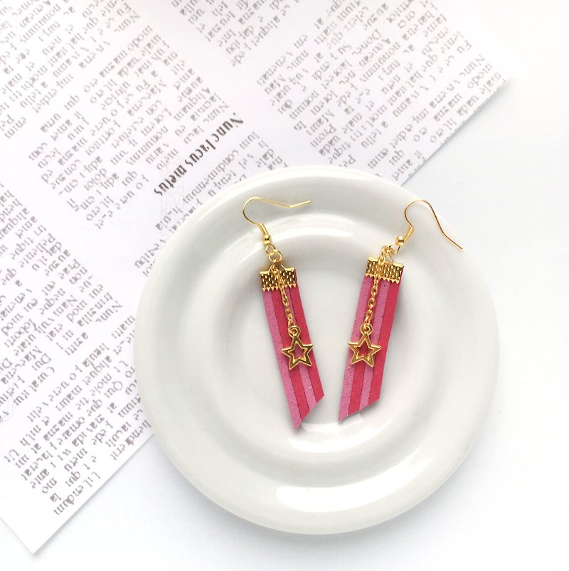 Handmade Stylish Star Earrings Rose Gold Series-berry pink limited  - ต่างหู - วัสดุอื่นๆ สีแดง