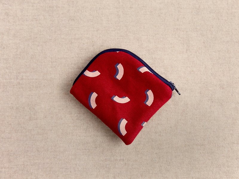 【絹印傲角零錢包】- 珊瑚紅 - 長短皮夾/錢包 - 棉．麻 紅色