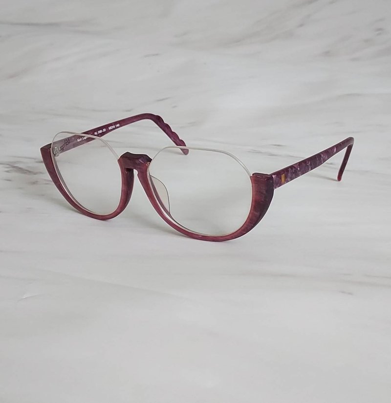 Yesterday's Good Thing 1960's Karl Lagerfekl Japan-made W-shaped berry color oil paint plastic frame - Glasses & Frames - Other Metals Purple