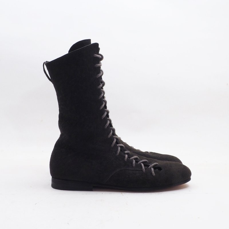 lace up boots -black-/kangaroo leather etc./leather shoes/AG1 - รองเท้าบูทยาวผู้หญิง - หนังแท้ สีดำ