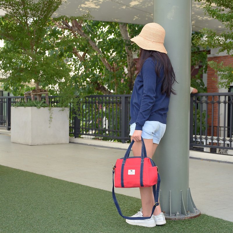 pillow bag - red+deep blue(strap) - Messenger Bags & Sling Bags - Cotton & Hemp Red
