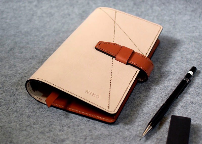 YOURS handmade leather A6 loose-leaf notebook-style jumper show suture original leather bags + photos + bright orange - สมุดบันทึก/สมุดปฏิทิน - หนังแท้ 