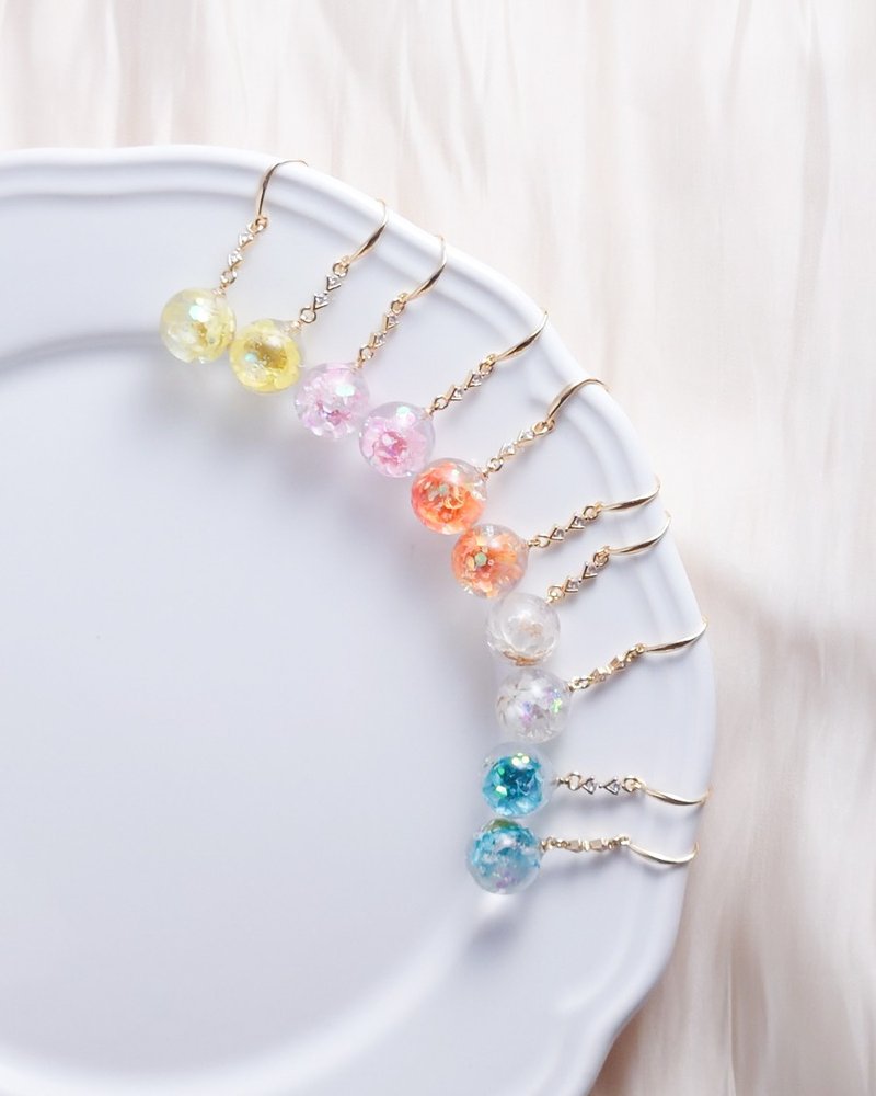 Amphibole Small Flower Bead Earrings - ต่างหู - พืช/ดอกไม้ หลากหลายสี