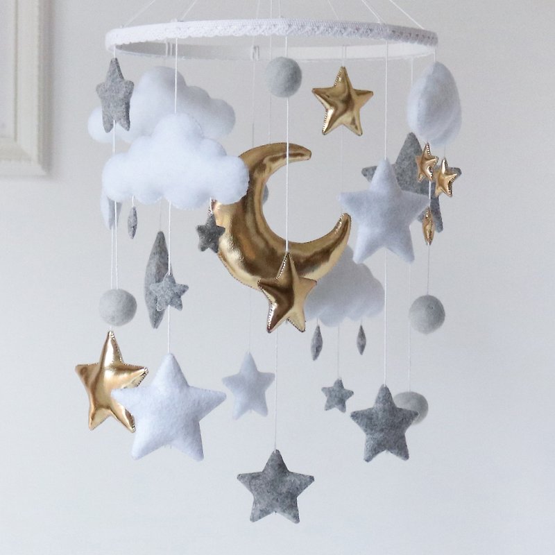 Gold Grey Star Baby Mobile - Kids' Toys - Eco-Friendly Materials Gold