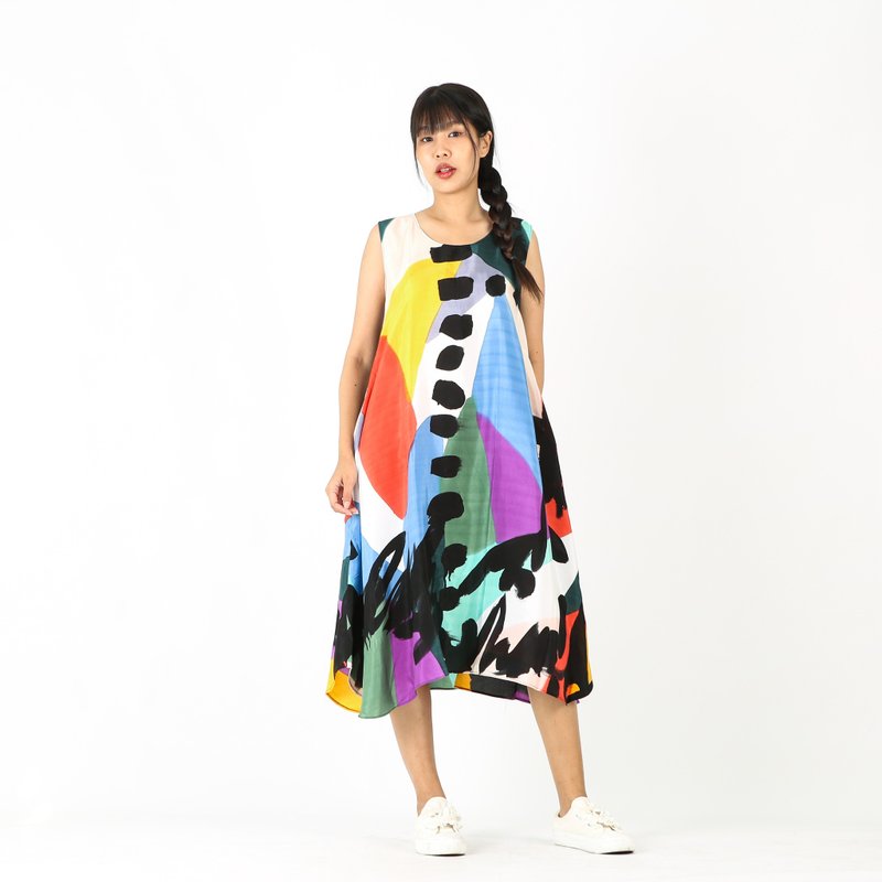 Sac Sleeveless Dress Soft Cotton Silk Hand Paint for Holiday - 洋裝/連身裙 - 棉．麻 多色