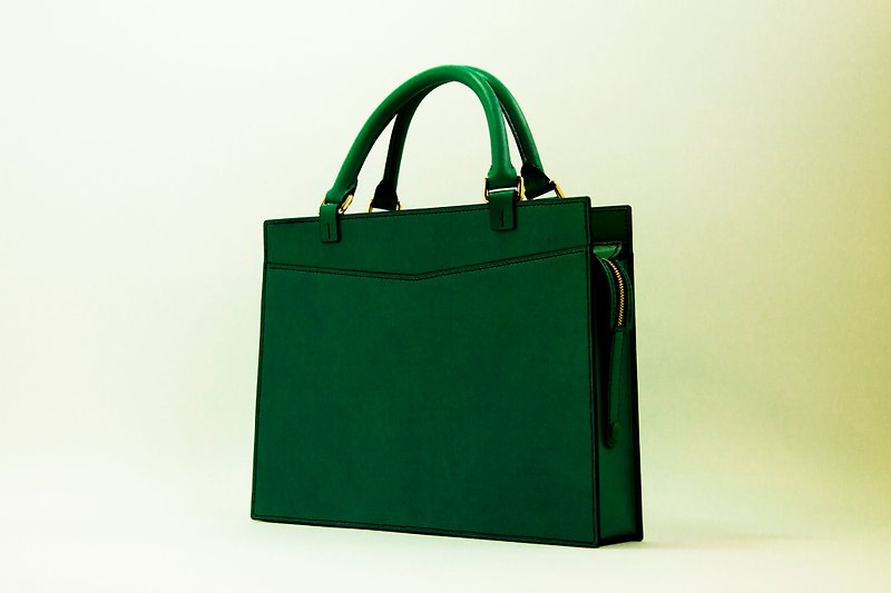 Trapezium Tote Bag - Green - กระเป๋าถือ - หนังแท้ สีเขียว