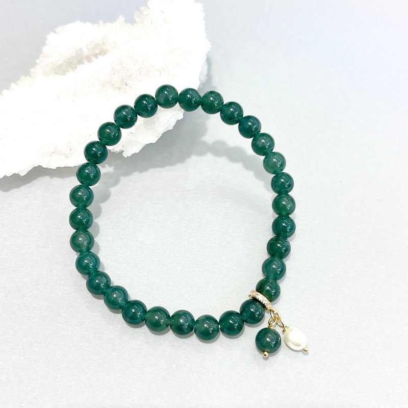 Ops Jade Pearl silver bracelet- 翡翠/珍珠/純銀/手鍊 - 手鍊/手環 - 寶石 綠色