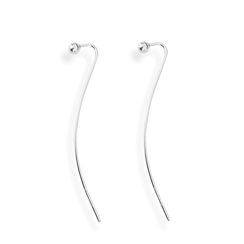Long Bar Earrings Handmade Minimalist Style 925 Sterling Silver - 耳環/耳夾/耳骨夾 - 銀 銀色