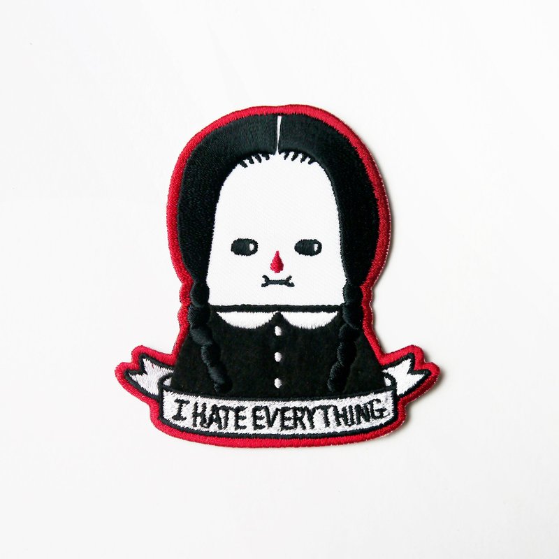 I Hate Everything - Wednesday Addams 星期三刺繡布貼 燙貼繡片 - 其他 - 繡線 黑色