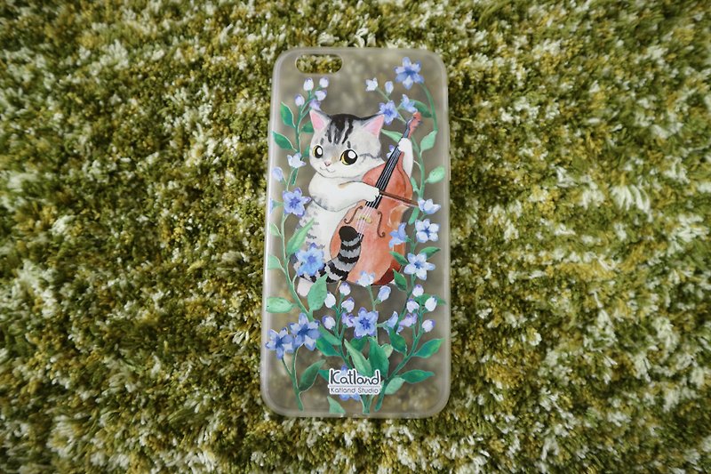 自家設計 - 紫花音樂家貓手機殼 保護套Phone Case F2Z02 - 手機殼/手機套 - 塑膠 灰色