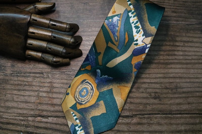 墨綠色系抽象畫領帶真絲材質紳士necktie - 領帶/領帶夾 - 絲．絹 綠色